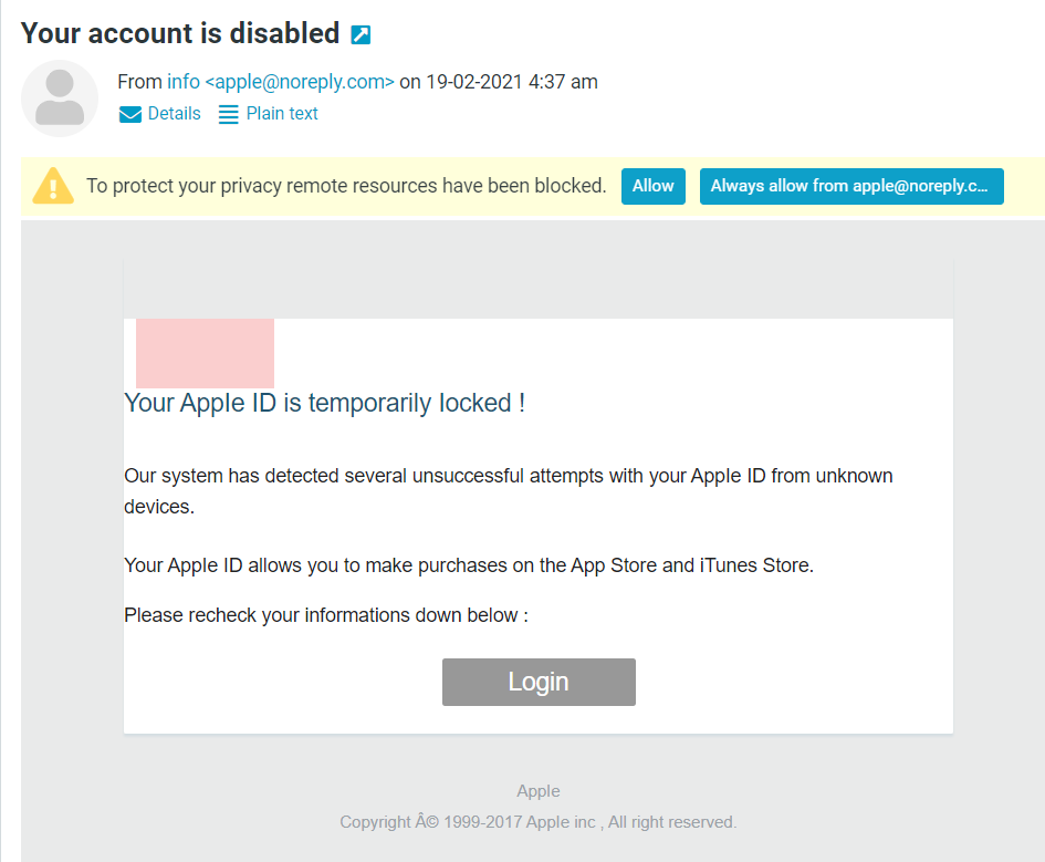 Fake Apple Email