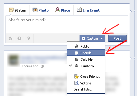 a screencap of selecting the privacy level for a new Facebook post