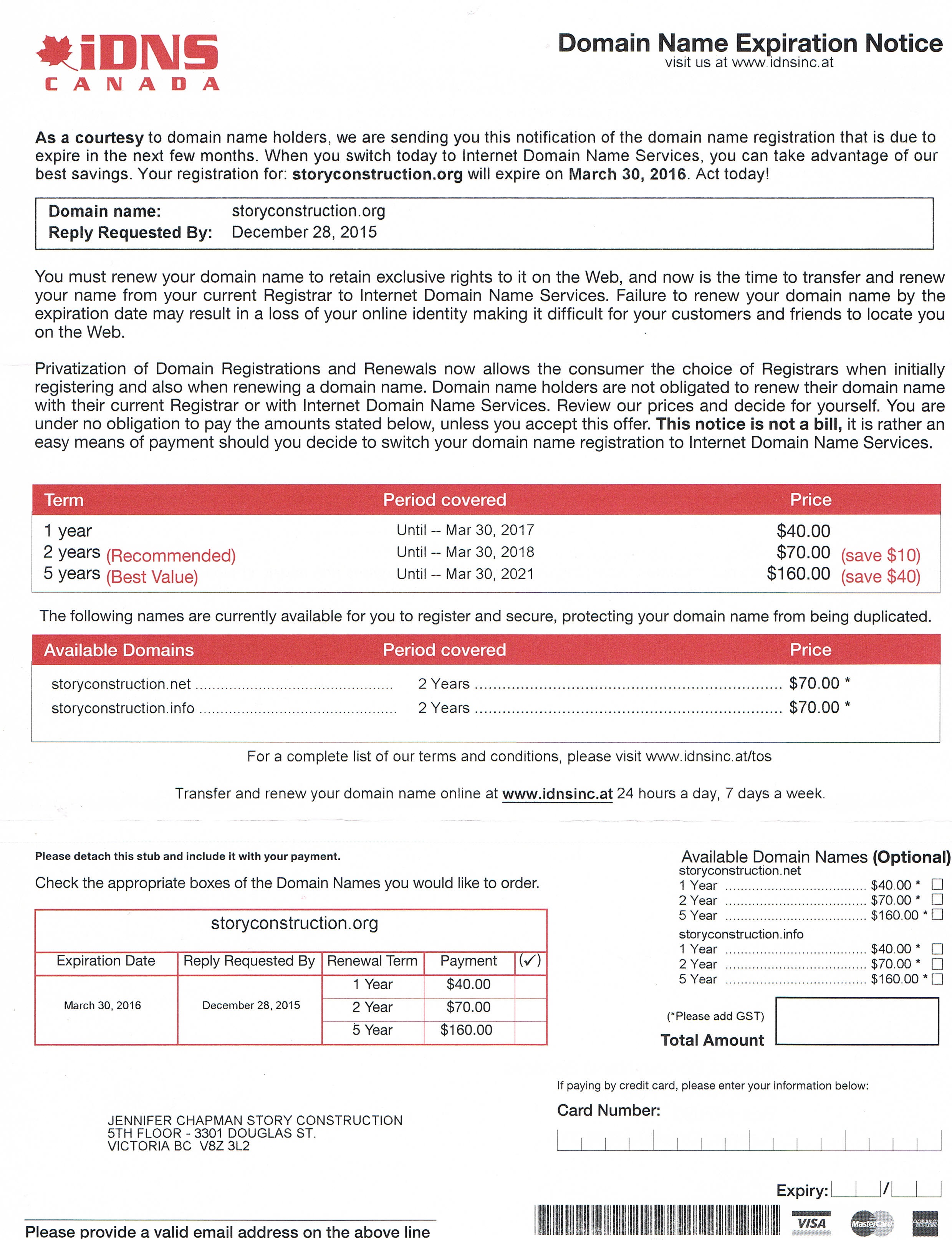 Example of the type of letter iDNS sends out.