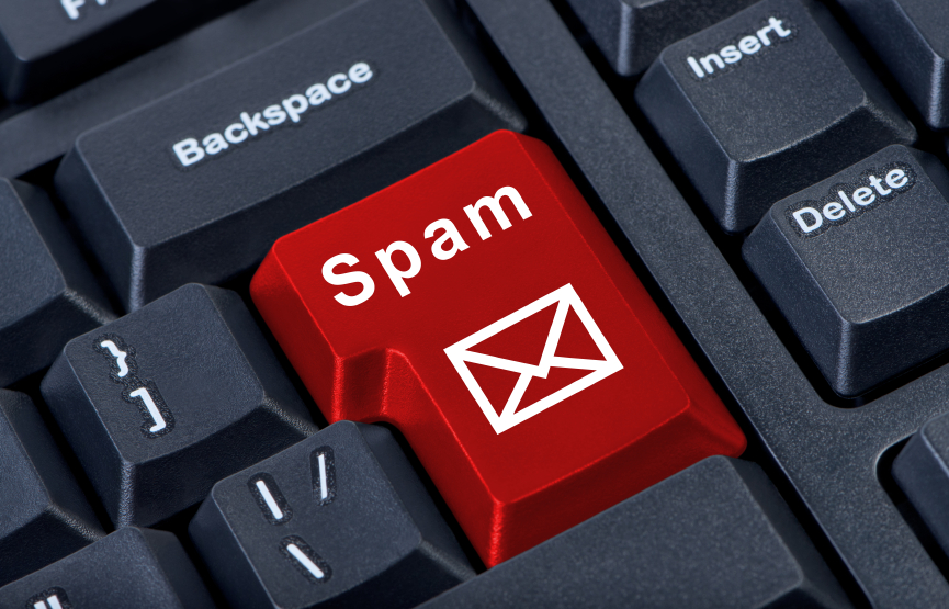 Button keypad spam with envelope icon. Internet concept.