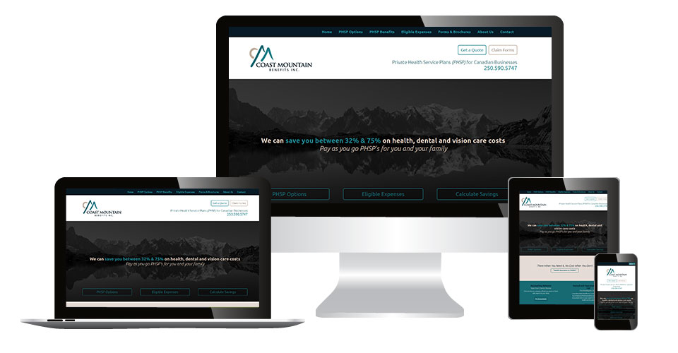 Coast Mountain Benefits home page displaying on multiple devices