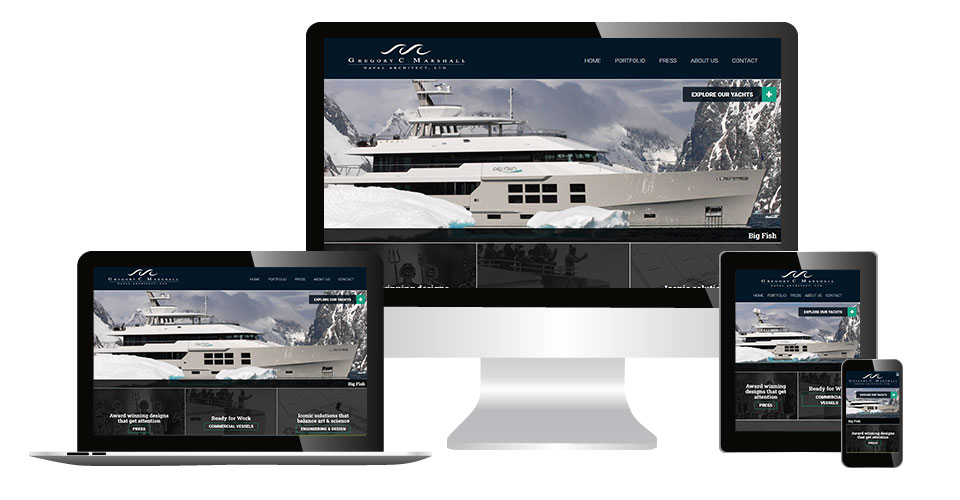 Greg Marshall Design website displaying on multiple devices