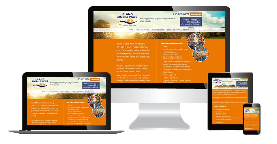 Island Mobile Paws home page displaying on multiple devices