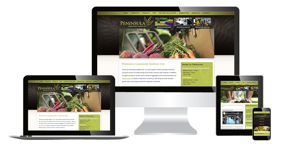 Peninsular Landscape Supplies home page displaying on multiple devices