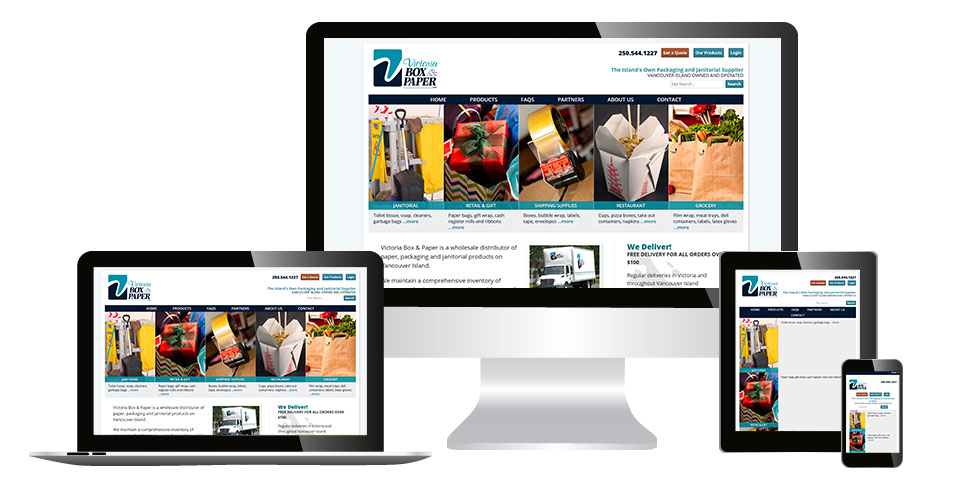 Victoria Box & Paper home page displaying on multiple devices